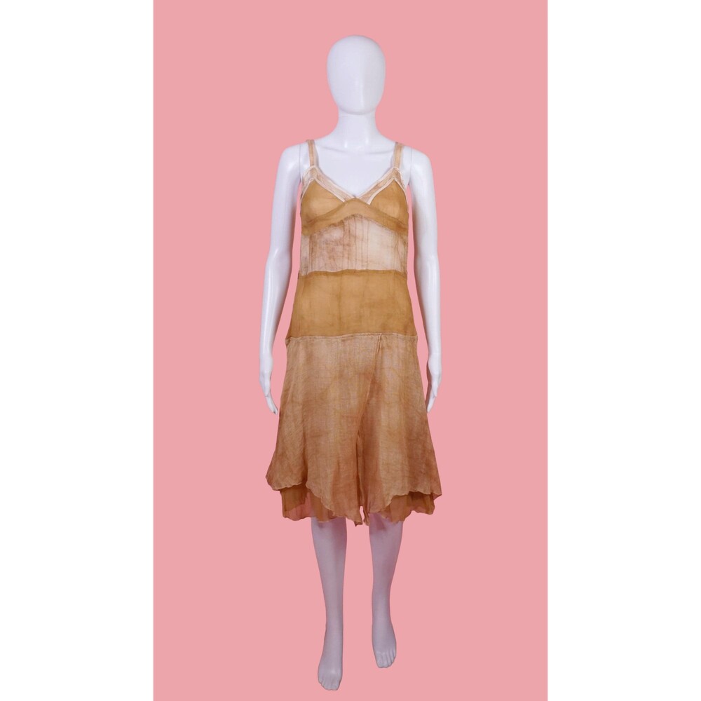 Y2K AMARISSIMA Brown Semi SHEER Layered ASYMMETRICAL Dress. Small. AS IS/DAMAGED